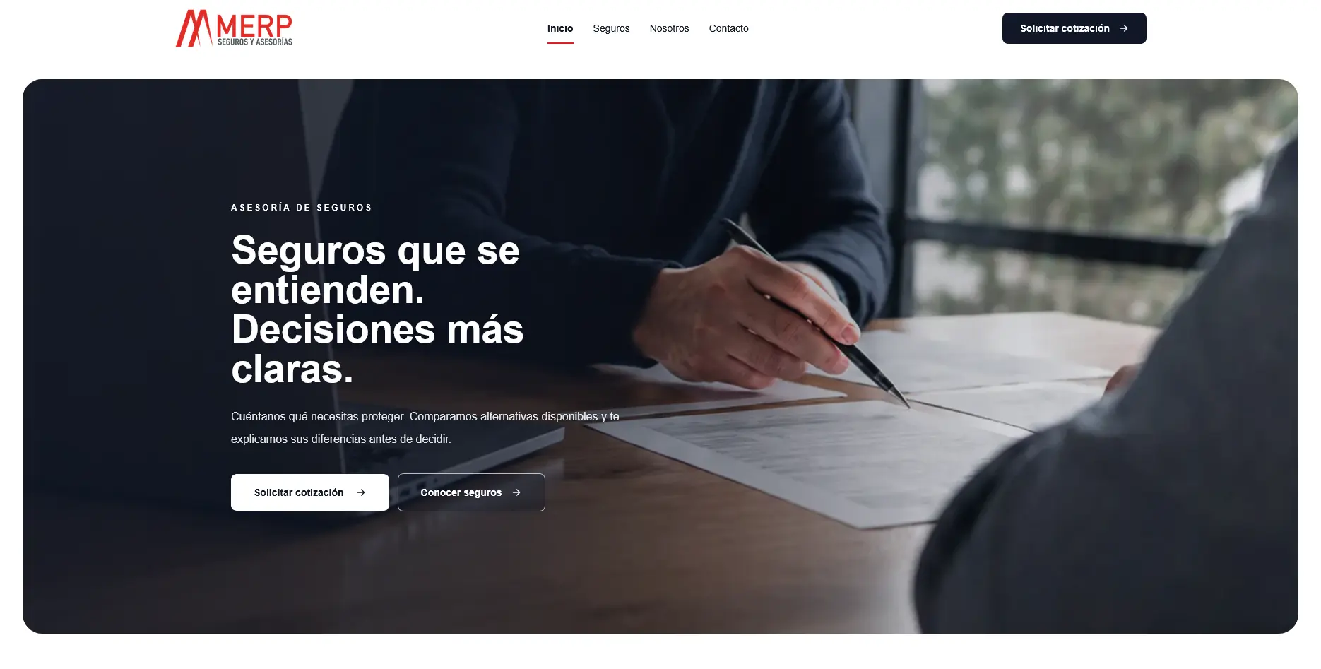 Vista previa del nuevo sitio web de MERP