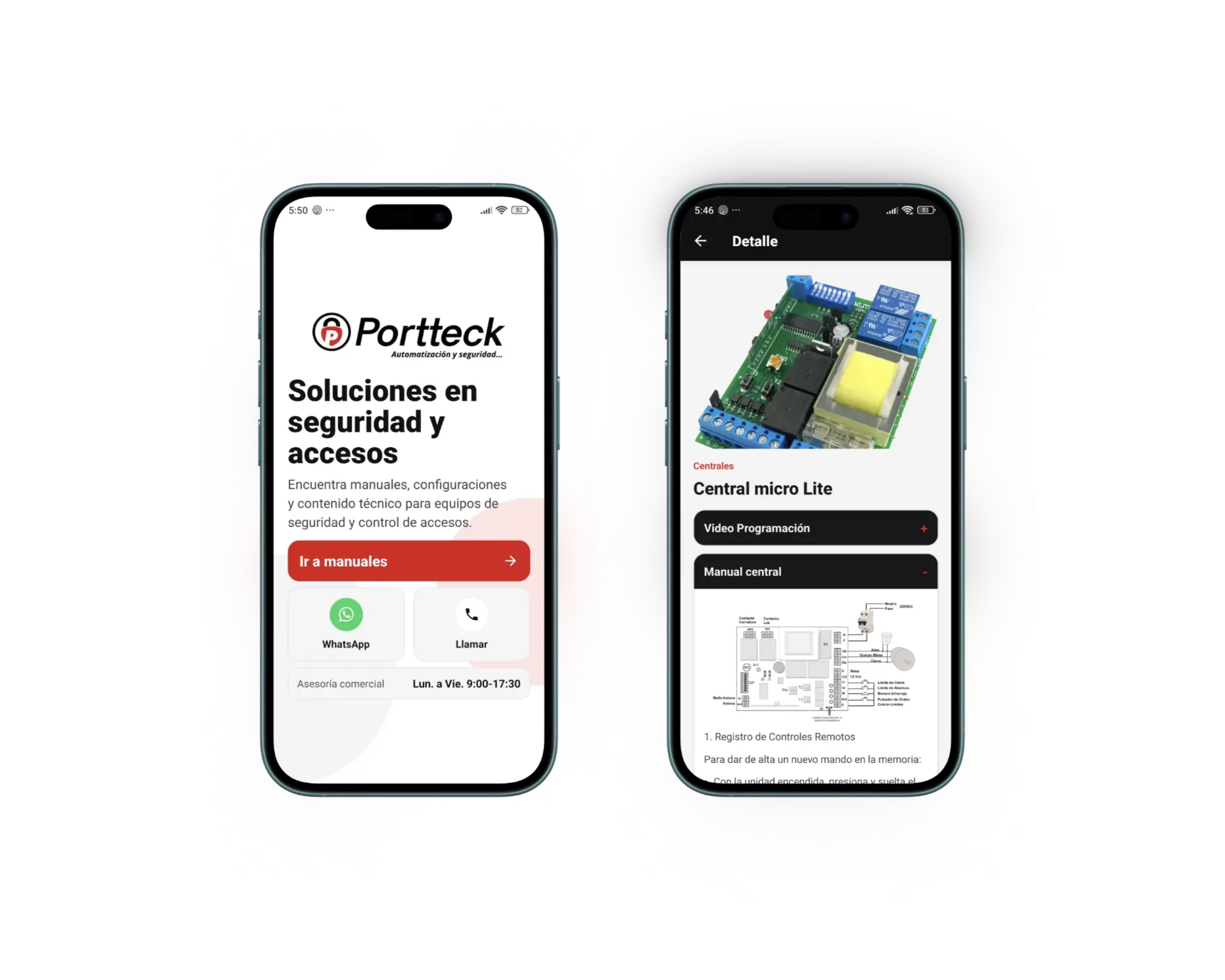 Vista previa de la aplicación móvil de Portteck
