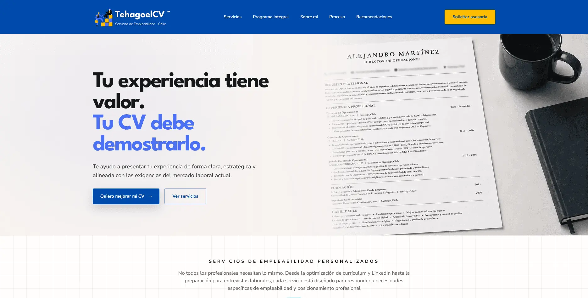 Vista previa del sitio web de TehagoelCV